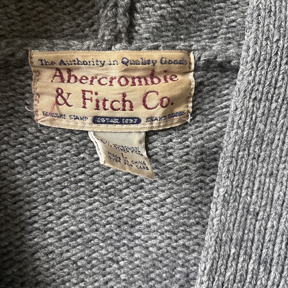 Abercrombie Vintage 95% Lamb Wool Cardigan Hoodie Knit Sweater Gray Women's Lg - Picture 2 of 4